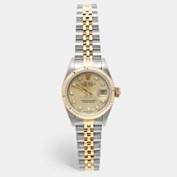 Pre Owned Rolex Champagne Diamond 18k Yellow Gold Stainless Steel Datejust 69173 Women's Wristwatch 26 mm