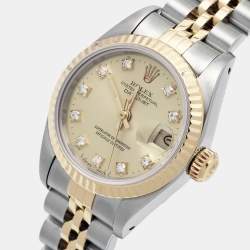 Pre Owned Rolex Champagne Diamond 18k Yellow Gold Stainless Steel Datejust 69173 Women's Wristwatch 26 mm