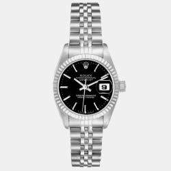 Rolex Datejust Steel White Gold Black Dial Ladies Watch 179174 26 mm