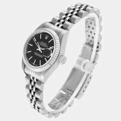 Rolex Datejust Steel White Gold Black Dial Ladies Watch 179174 26 mm