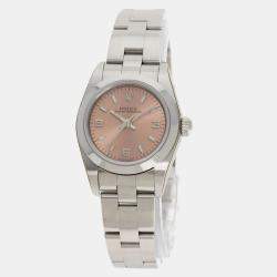 Rolex Pink Stainless Steel Oyster Perpetual 76080 Quartz Women's Wristwatch 24 mm