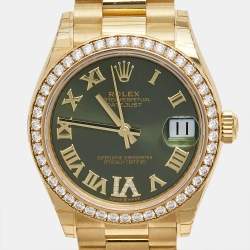 Pre Owned Rolex Olive Green Diamond 18K Yellow Gold President Datejust 278288BRBR Women's Wristwatch 31 mm