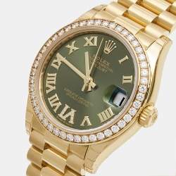 Pre Owned Rolex Olive Green Diamond 18K Yellow Gold President Datejust 278288BRBR Women's Wristwatch 31 mm