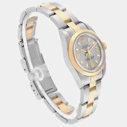 Rolex Oyster Perpetual Steel Yellow Gold Slate Dial Ladies Watch 67183 24 mm