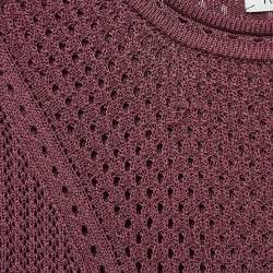 Ronny Kobo Burgundy Macrame Knit Midi Bodycon Dress S