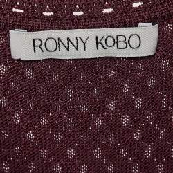 Ronny Kobo Burgundy Macrame Knit Midi Bodycon Dress S