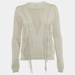 Ronny Kobo Grey Knit Fringed Sweater XS