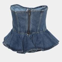 Pre Owned Ronny Kobo Blue Denim Dallas Strapless Bustier Top M