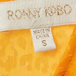 Pre Owned Ronny Kobo Marigold Orange Satin Jacquard Asymmetrical Midi Dress S