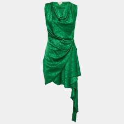 مملوكة مسبقًا Ronny Kobo Green Silk Blend Draped Mini Dress M