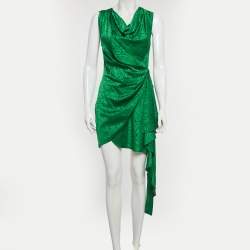 مملوكة مسبقًا Ronny Kobo Green Silk Blend Draped Mini Dress M