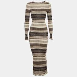 Pre Owned Ronny Kobo Beige & Black Patterned Lurex Knit Maxi Dress XS