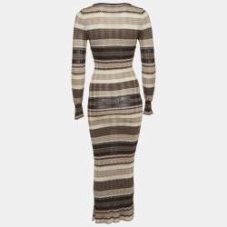 Pre Owned Ronny Kobo Beige & Black Patterned Lurex Knit Maxi Dress XS