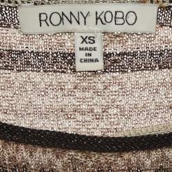 Pre Owned Ronny Kobo Beige & Black Patterned Lurex Knit Maxi Dress XS