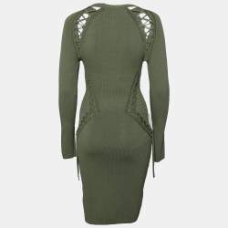 Pre Owned Ronny Kobo Green Knitted Cut-Out Lace Up Detail Bodycon Dress M 
