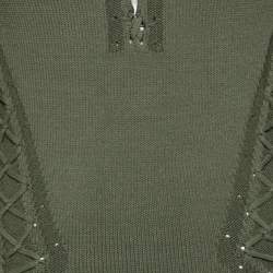 Pre Owned Ronny Kobo Green Knitted Cut-Out Lace Up Detail Bodycon Dress M 
