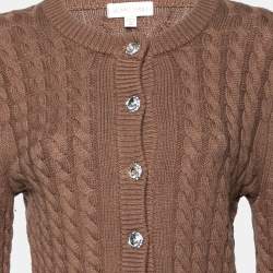 Pre Owned Ronny Kobo Brown Cable Knit Wool Cropped Cardigan M