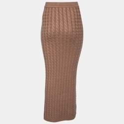 Pre Owned Ronny Kobo Brown Cable Knit Wool Midi Skirt M 
