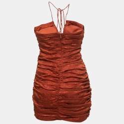 Pre Owned Rony Kobo Brown Silk Blend Ruched Mini Halter Dress M