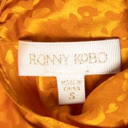 Pre Owned Ronny Kobo Yellow Satin Jacquard Asymmetrical Midi Dress S