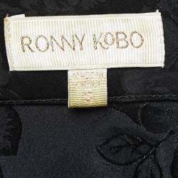 Ronny Kobo Black Rose Patterned Silk Blend Crop Top Pant Set S