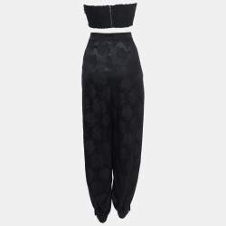 Ronny Kobo Black Rose Patterned Silk Blend Crop Top Pant Set S