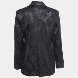 Pre Owned Ronny Kobo Black Floral Satin Jacquard Single Button Blazer S