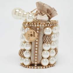 Rosantica Gold Metal Faux Pearl Crystal Embellished Clutch