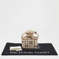 Rosantica Gold Metal Faux Pearl Crystal Embellished Clutch