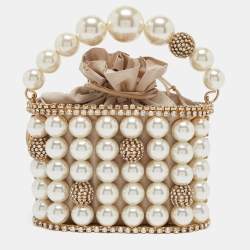 Rosantica Gold Metal Faux Pearl Crystal Embellished Clutch