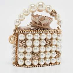 Rosantica Gold Metal Faux Pearl Crystal Embellished Clutch