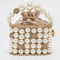 Rosantica Gold Metal Faux Pearl Crystal Embellished Clutch