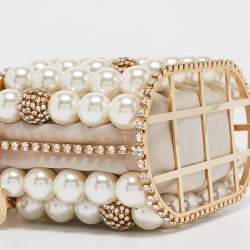Rosantica Gold Metal Faux Pearl Crystal Embellished Clutch