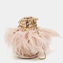 Rosantica Pink Velvet and Ostrich Feather Aramis Chain Clutch