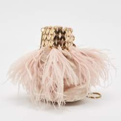 Rosantica Pink Velvet and Ostrich Feather Aramis Chain Clutch