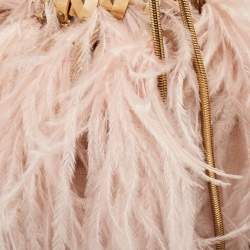 Rosantica Pink Velvet and Ostrich Feather Aramis Chain Clutch