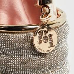 Rosantica Peach/Silver Satin and Crystals Holli Favilla Clutch Bag