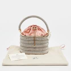 Rosantica Peach/Silver Satin and Crystals Holli Favilla Clutch Bag
