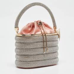 Rosantica Peach/Silver Satin and Crystals Holli Favilla Clutch Bag