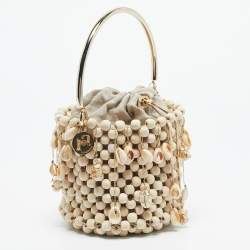 مملوكة مسبقًا حقيبة بوشيت روسانتيكا مزينة بقوقعة خشبية خرزية بلون البيج