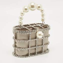 Pre Owned Rosantica Holli Silver Crystal Embellished Metal Clutch