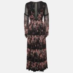 مملوكة مسبقًا فستان روز روم ماكسي شيفون طبعة أزهار سوداء بأكمام منتفخة مقاس صغير - سمول