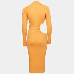 Rotate Mock Orange Rib Knit Cut-Out Alice Midi Dress S