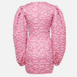 Rotate Birger Christensen Pink Floral Textured Crepe V-Neck Mini Dress S