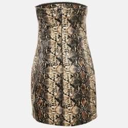 Rotate Birger Christensen Brown Snake Skin Faux Leather Strapless Mini Dress M