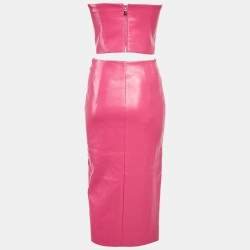 Rotate Pink Logo Embossed Faux Leather Skirt and Strapless Top Set M