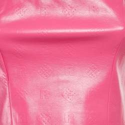 Rotate Pink Logo Embossed Faux Leather Skirt and Strapless Top Set M