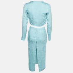 ROTATE BIRGER CHRISTENSEN Blue Textured Jacquard Wrap Top and Skirt Set S
