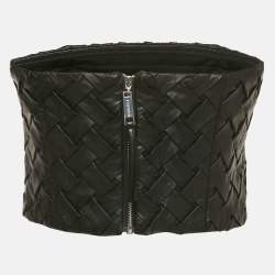 Pre Owned ROTATE BIRGER CHRISTENSEN Black Smocked Leather Zip-Up Tube Top M