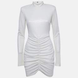 Pre Owned ROTATE White Sequin Lurex Jersey Detachable Cape Mini Dress M